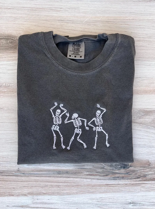 Skeleton Dacing Tee, Halloween Embroidered- Premium Comfort Shirt