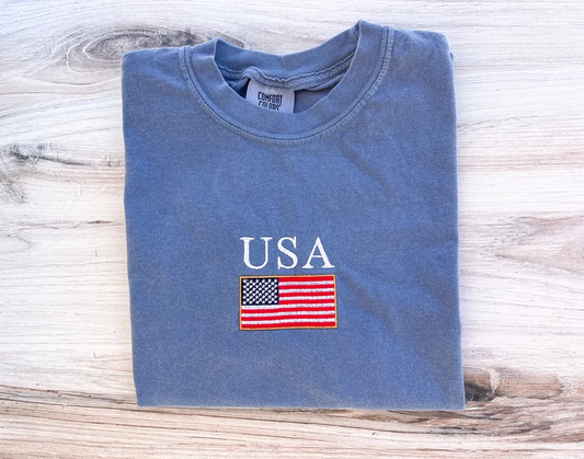 American Flag Embroidered Shirt – Premium Comfort T-Shirt