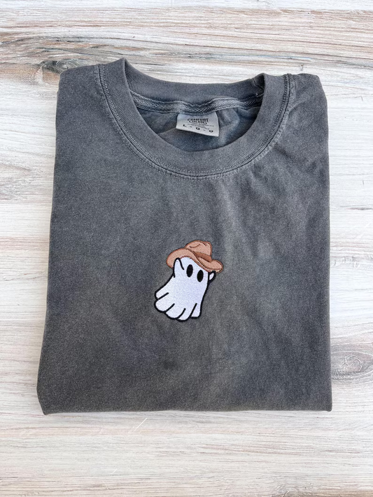 Western Ghost Embroidered Tee – Cowboy Halloween- Premium Comfort T-Shirt