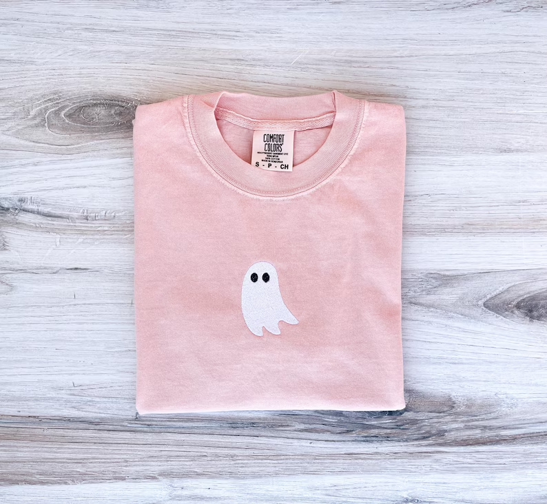 Halloween Ghost Embroidery T-Shirt – Premium Comfort Tee