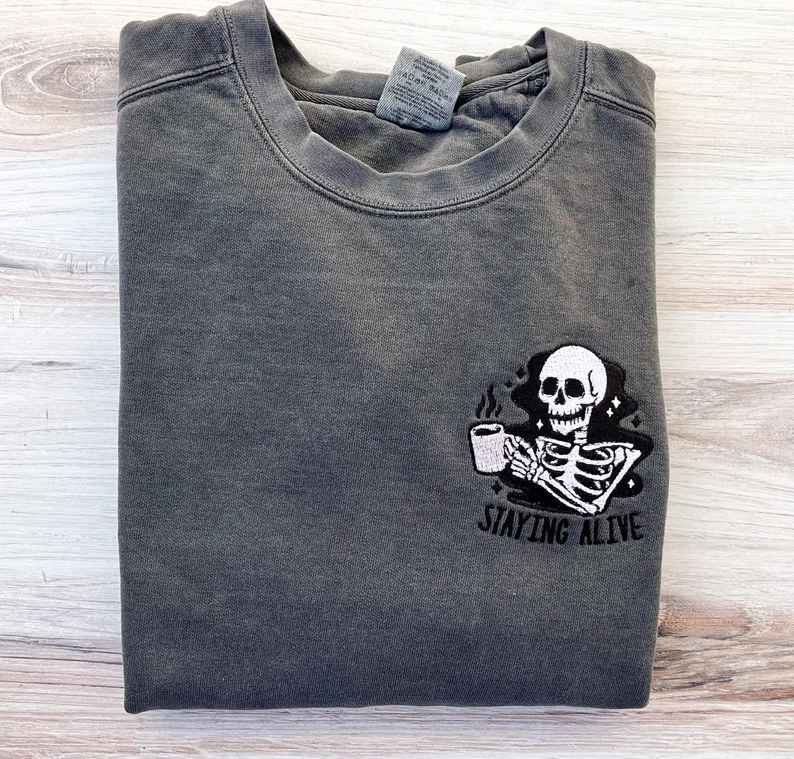 Staying Alive Halloween Embroidered Crewneck – Premium Comfort Sweatshirt