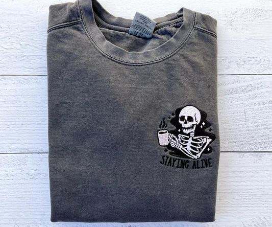 Staying Alive Halloween Embroidered Crewneck – Premium Comfort Sweatshirt