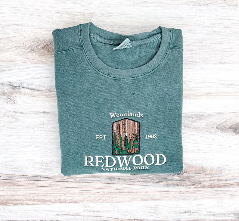 Embroidered Redwood Crewneck – California National Park- Premium Comfort Sweatshirt