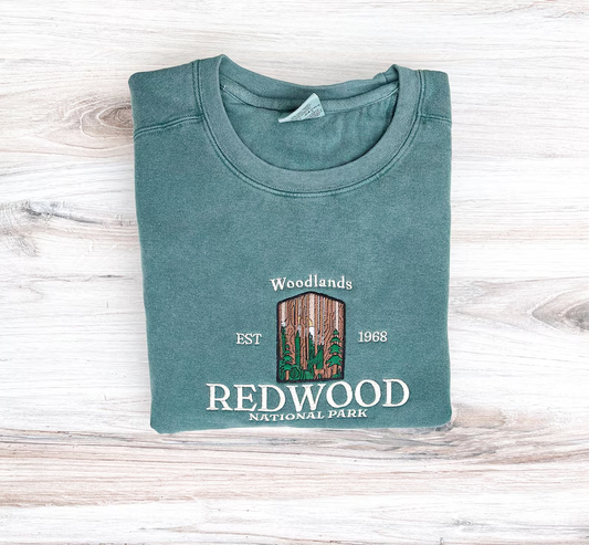 Embroidered Redwood Crewneck – California National Park- Premium Comfort Sweatshirt