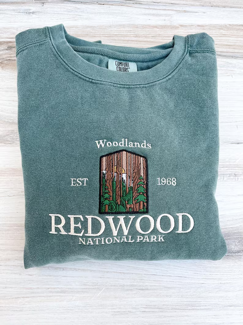 Embroidered Redwood Crewneck – California National Park- Premium Comfort Sweatshirt