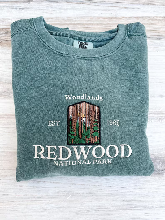 Embroidered Redwood Crewneck – California National Park- Premium Comfort Sweatshirt