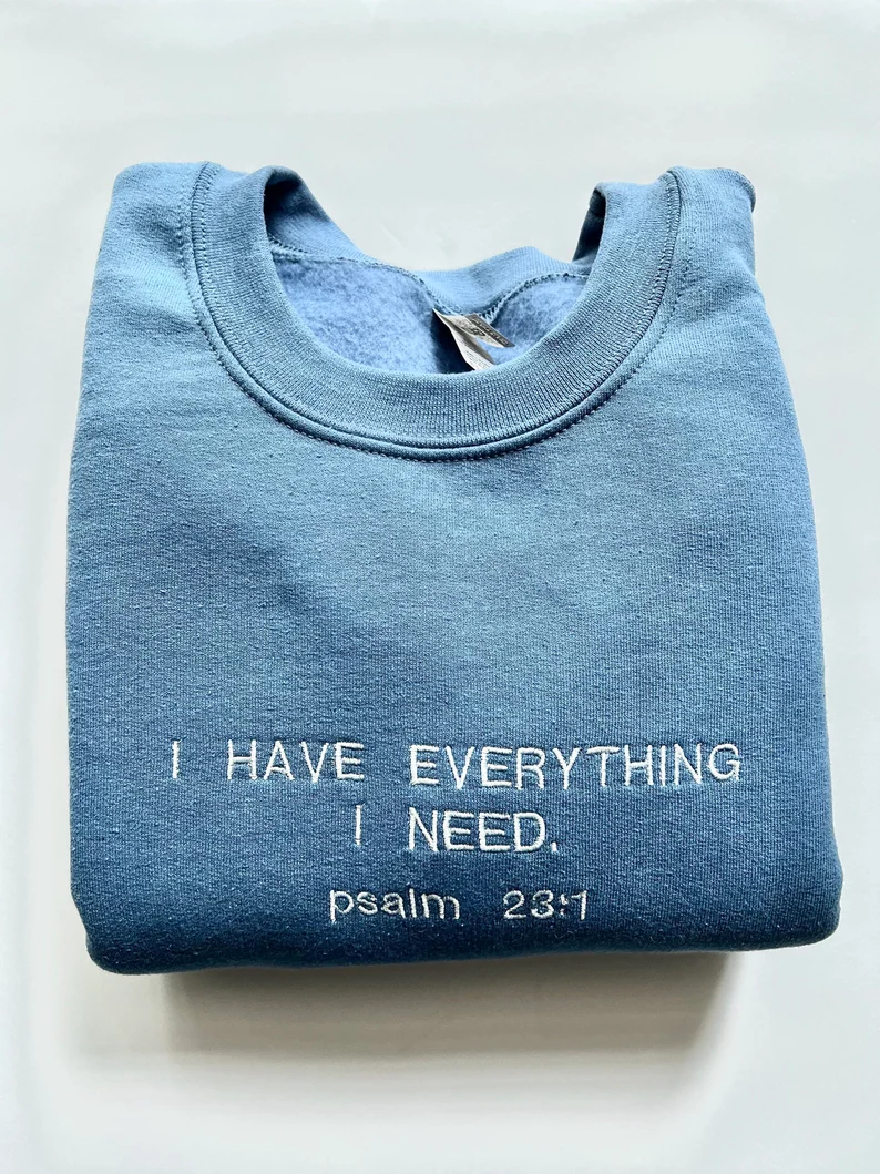 Christian Sweatshirt – Psalm 23 Embroidered Crewneck Bible Verse Shirt