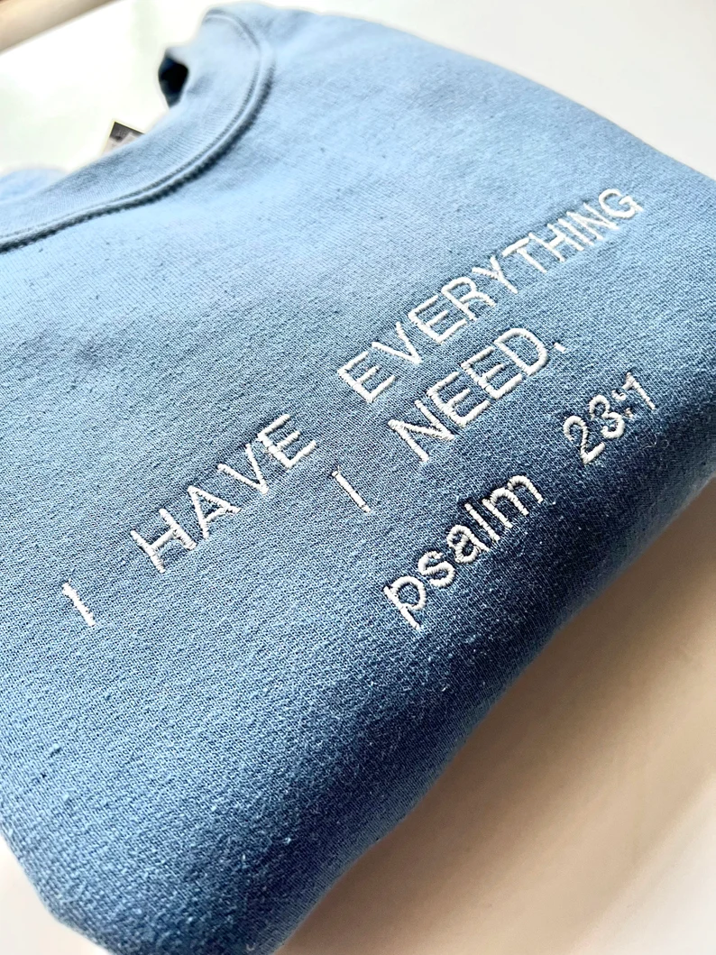 Christian Sweatshirt – Psalm 23 Embroidered Crewneck Bible Verse Shirt