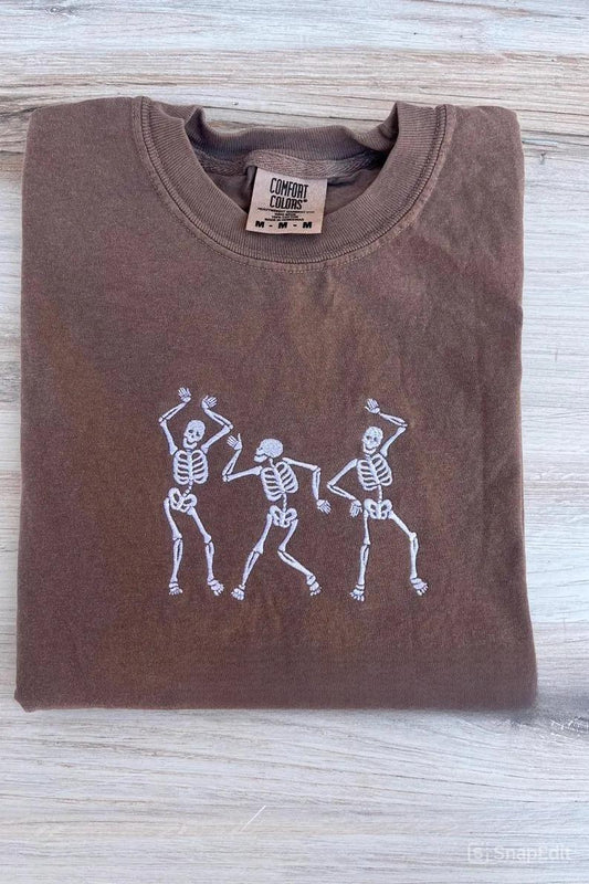 Skeleton Dacing Tee, Halloween Embroidered- Premium Comfort Shirt