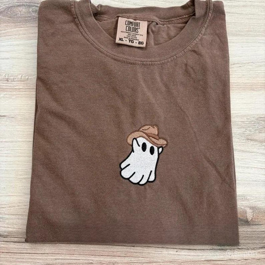 Western Ghost Embroidered Tee – Cowboy Halloween- Premium Comfort T-Shirt