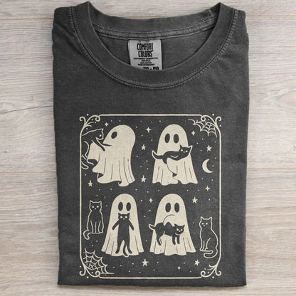 Cute Ghost & Cat Tee, Comfort Colors® Spooky Season- Halloween Gift Shirt