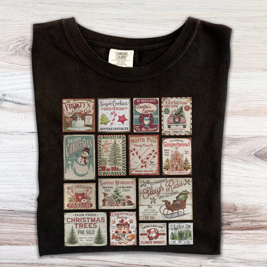 Comfort Colors® Vintage Christmas Stamps Retro Holiday Tee