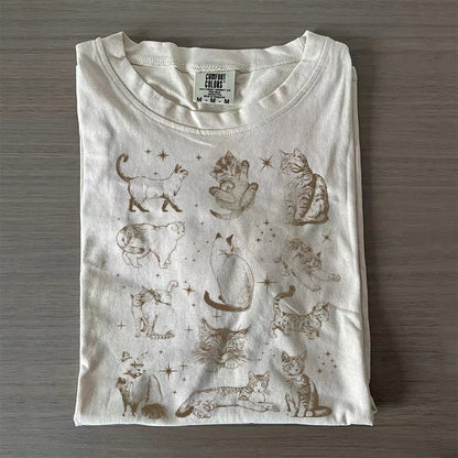 90s Style Cat Ink Art T-Shirt