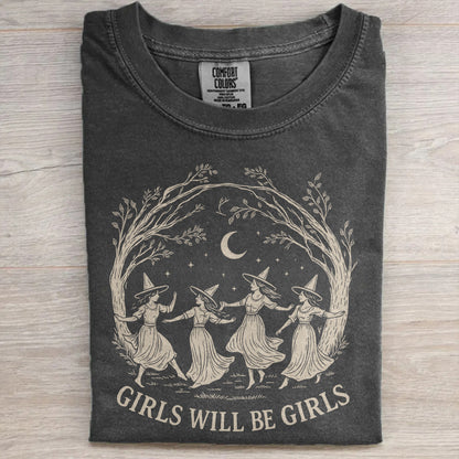 Vintage Girls Will Be Girls Witch Shirt – Funny Retro Halloween Tee, Witchy Vibes Graphic Top