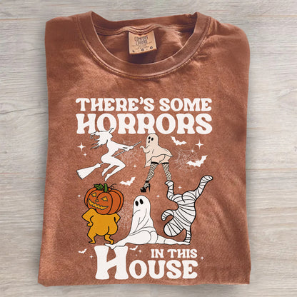 There’s Some Horrors In This House Pumpkin Tee- Spooky Season Halloween Shirt