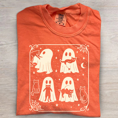 Cute Ghost & Cat Tee, Comfort Colors® Spooky Season- Halloween Gift Shirt