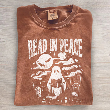 Comfort Colors® Halloween Shirt – Read in Peace Ghost Reading Tee, Book Lover T-Shirt