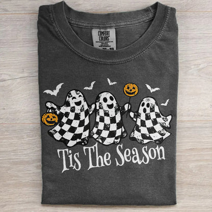 Trendy Fall Ghost, Retro Halloween Checkers Graphic T-Shirt