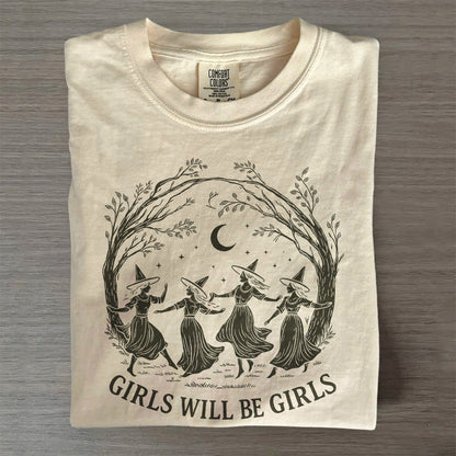 Vintage Girls Will Be Girls Witch Shirt – Funny Retro Halloween Tee, Witchy Vibes Graphic Top