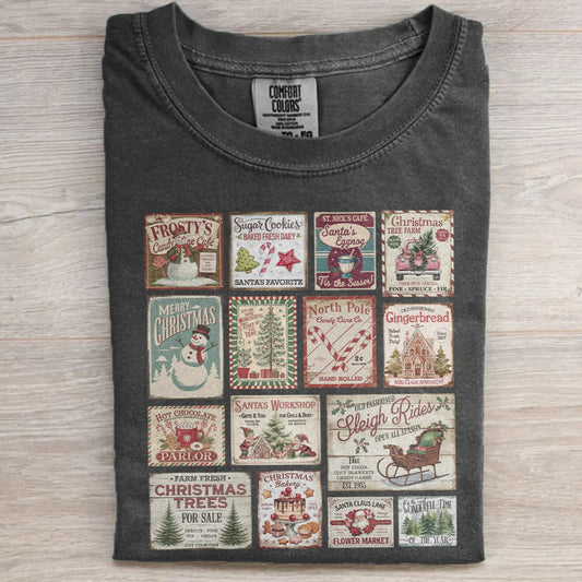 Comfort Colors® Vintage Christmas Stamps Retro Holiday Tee