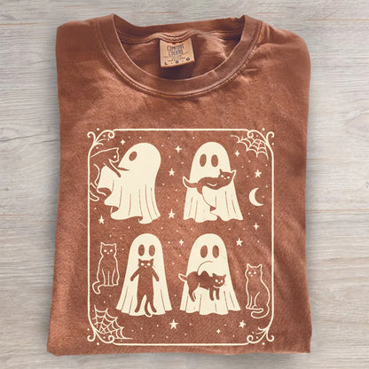 Cute Ghost & Cat Tee, Comfort Colors® Spooky Season- Halloween Gift Shirt