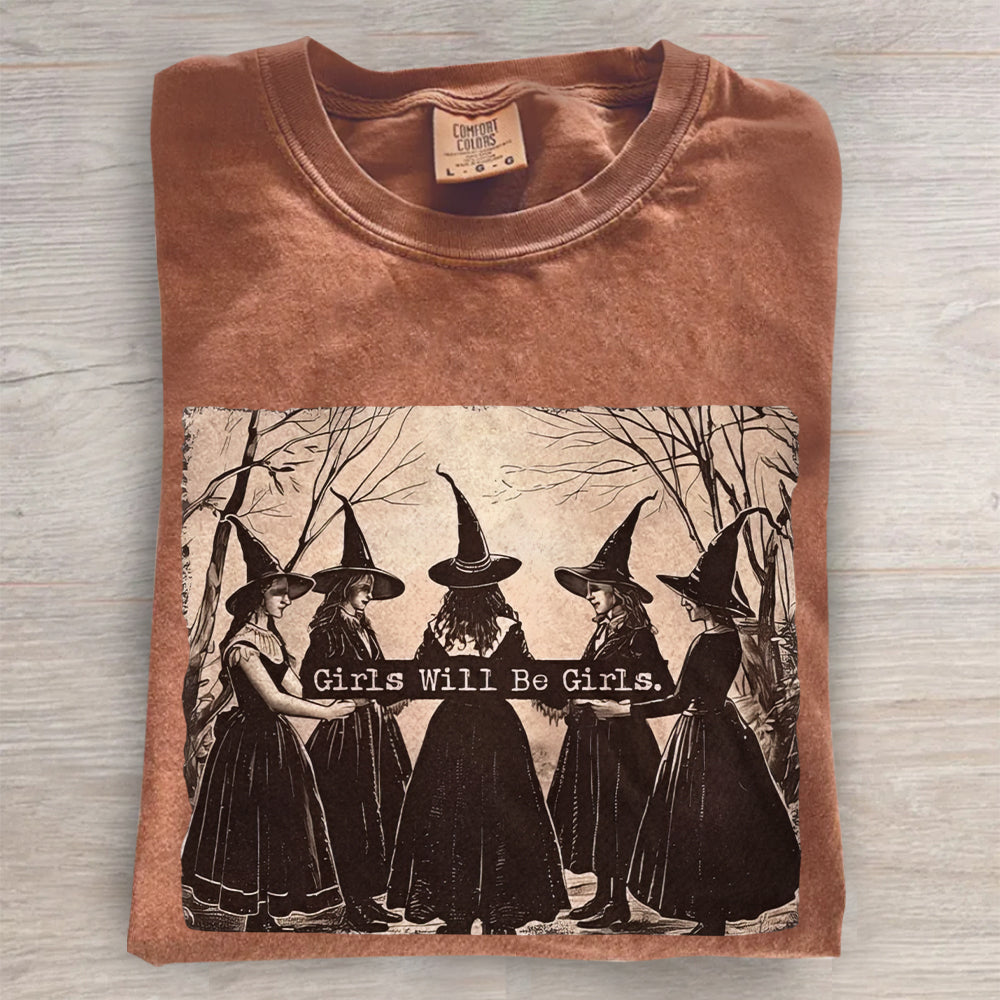 Vintage Girls Will Be Girls Witch Shirt – Retro Feminist Tee