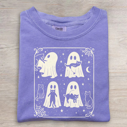 Cute Ghost & Cat Tee, Comfort Colors® Spooky Season- Halloween Gift Shirt