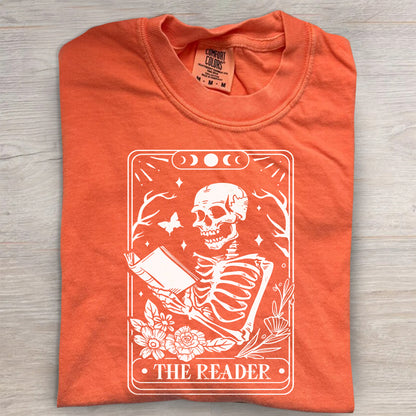 The Reader Tarot Card Shirt – Skeleton Reading Tee, Book Lover T-Shirt