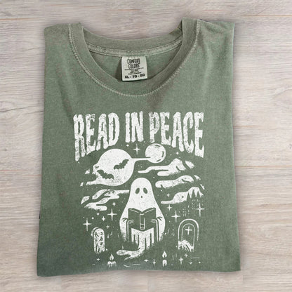 Comfort Colors® Halloween Shirt – Read in Peace Ghost Reading Tee, Book Lover T-Shirt