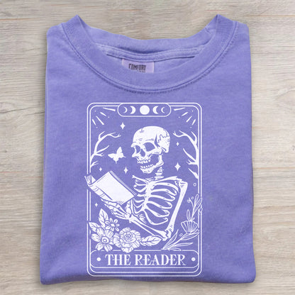 The Reader Tarot Card Shirt – Skeleton Reading Tee, Book Lover T-Shirt