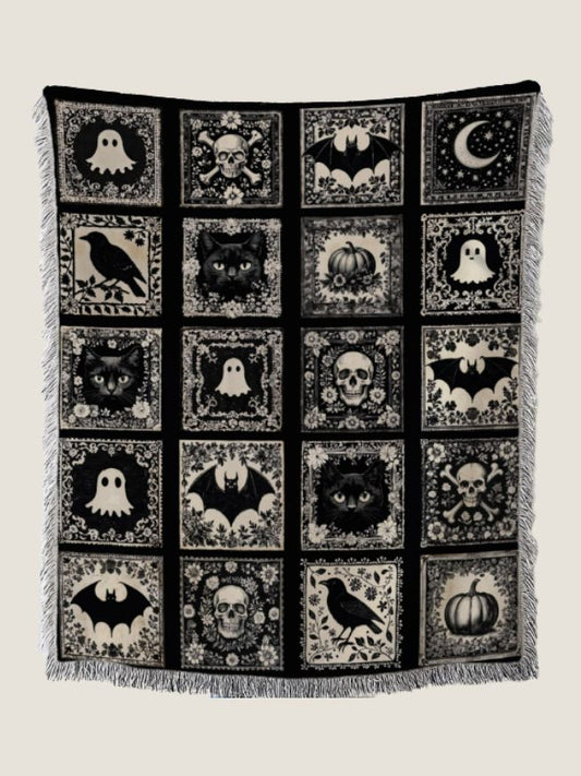 Spooky Season Halloween Woven Blanket - Vintage Ghost Throw