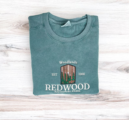 Embroidered Redwood Crewneck – California National Park- Premium Comfort Sweatshirt