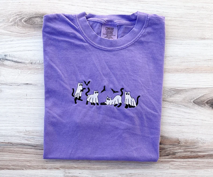 Halloween Spooky Cat Embroidered T-Shirt – Premium Comfort Tee