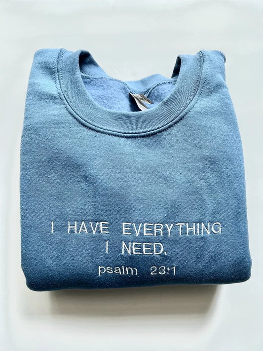 Christian Sweatshirt – Psalm 23 Embroidered Crewneck Bible Verse Shirt