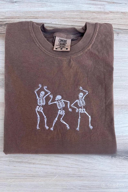 Skeleton Dacing Tee, Halloween Embroidered- Premium Comfort Shirt