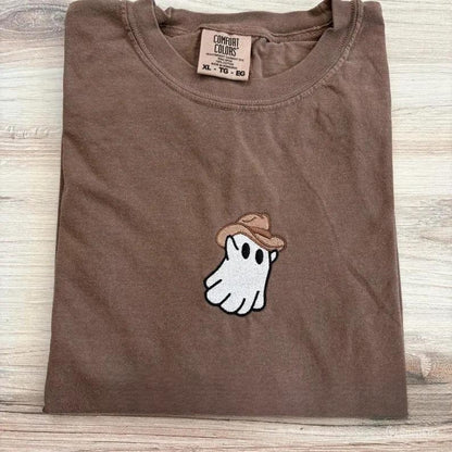 Western Ghost Embroidered Tee – Cowboy Halloween- Premium Comfort T-Shirt